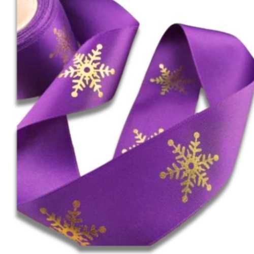 40mm Royal Purple Satin Snowflake Christmas Ribbon - The Homespun Loft