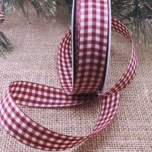 Primitive Burgundy Tan Homespun Check Ribbon - The Homespun Loft