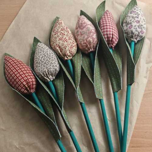 Country Fabric Flower Mixed Bouquet of 6 Tulips - The Homespun Loft