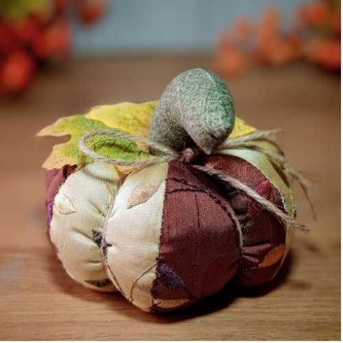 5" Autumn Leaves Handmade Fabric Pumpkin Halloween - The Homespun Loft