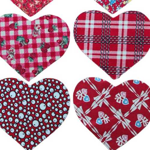 12 Retro Reds Cotton Fabric Heart Die Cut Shapes - The Homespun Loft