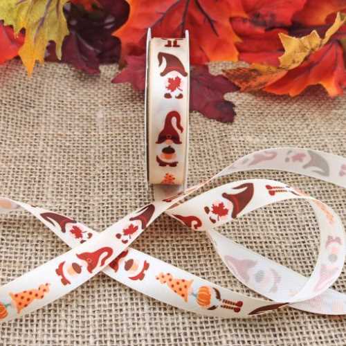 Autumn Fall Cute Gnome Satiny Craft Ribbon - The Homespun Loft