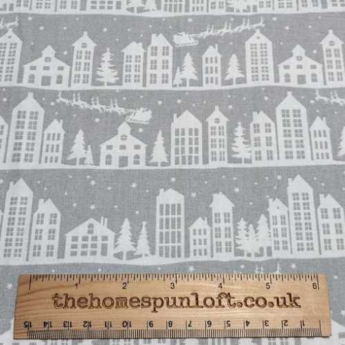 1 Metre Grey Santa's Sleigh Christmas Fabric - The Homespun Loft