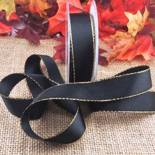 Black and Gold Satin Ribbon - The Homespun Loft