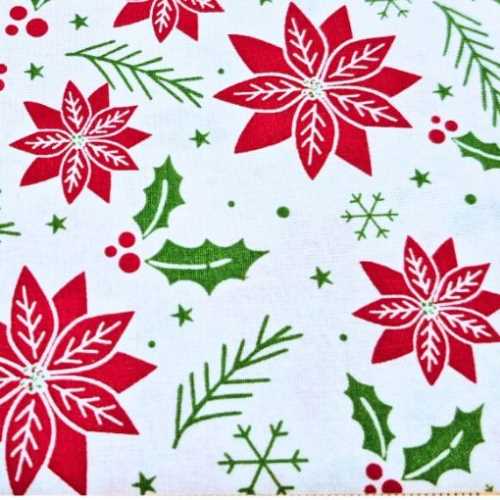 FQ YARD Christmas Poinsettia and Holly Fabric - The Homespun Loft