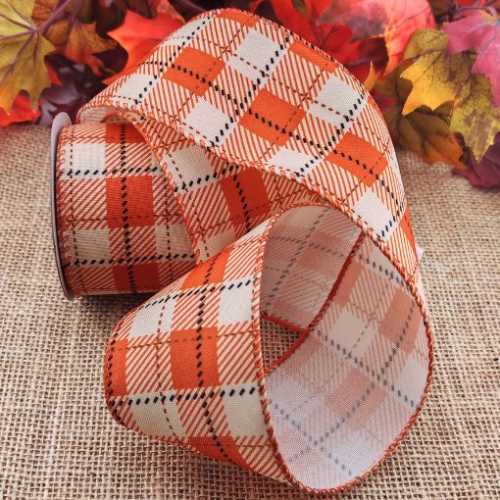 Autumn Orange Checked Wired Ribbon - The Homespun Loft