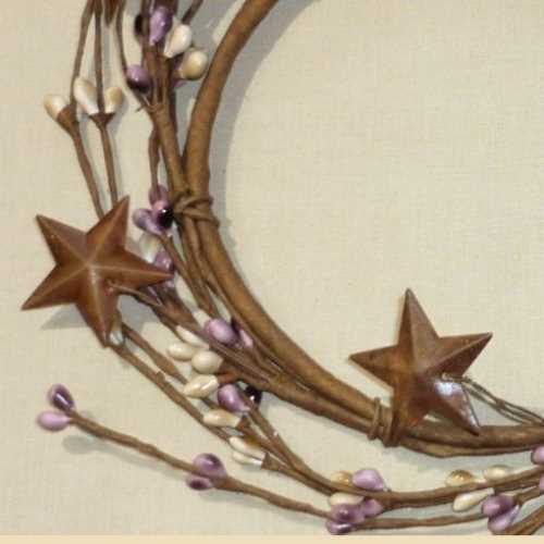 5" Mauve Cream Pip Berry Candle Ring Rusty Stars - The Homespun Loft