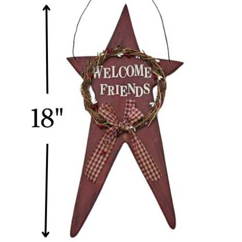 18" Primitive Welcome Friends Star Wooden Hanger - The Homespun Loft