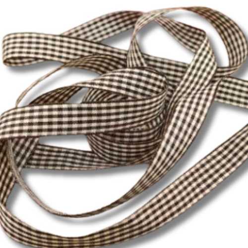 16mm Autumn Brown Cream Gingham Craft Ribbon - The Homespun Loft