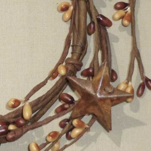 5" Tan/Brown Pip Berry Candle Ring and Rusty Stars - The Homespun Loft