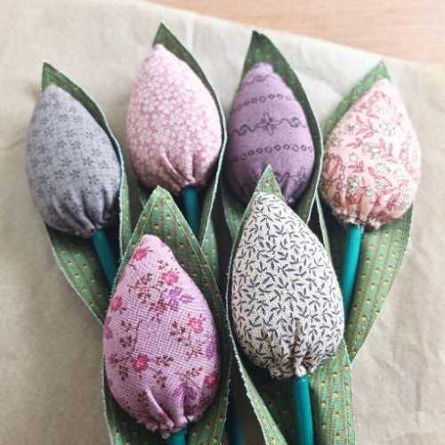 Country Fabric Flower Bouquet of Tulips Mauves - The Homespun Loft