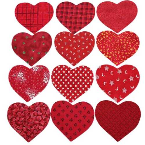 12 Reds Cotton Fabric Heart Die Cut Shapes - The Homespun Loft